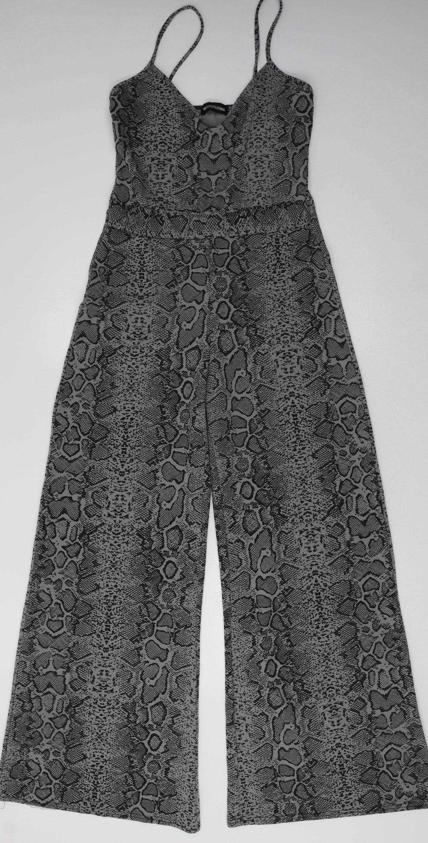 PRETTYLITTLETHING Womens Grey Animal Print Polyester Jumpsuit One-Piece Size 12  Pullover