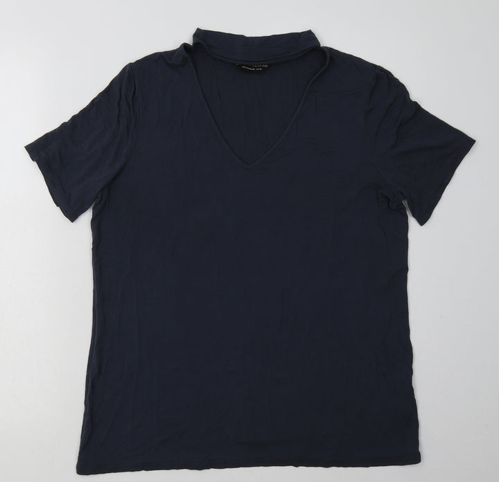 Dorothy Perkins Womens Blue Viscose Basic T-Shirt Size 14 V-Neck