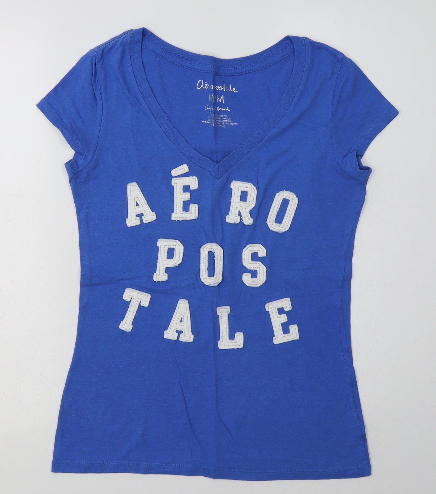 Aeropostale Womens Blue  Cotton Basic T-Shirt Size M V-Neck