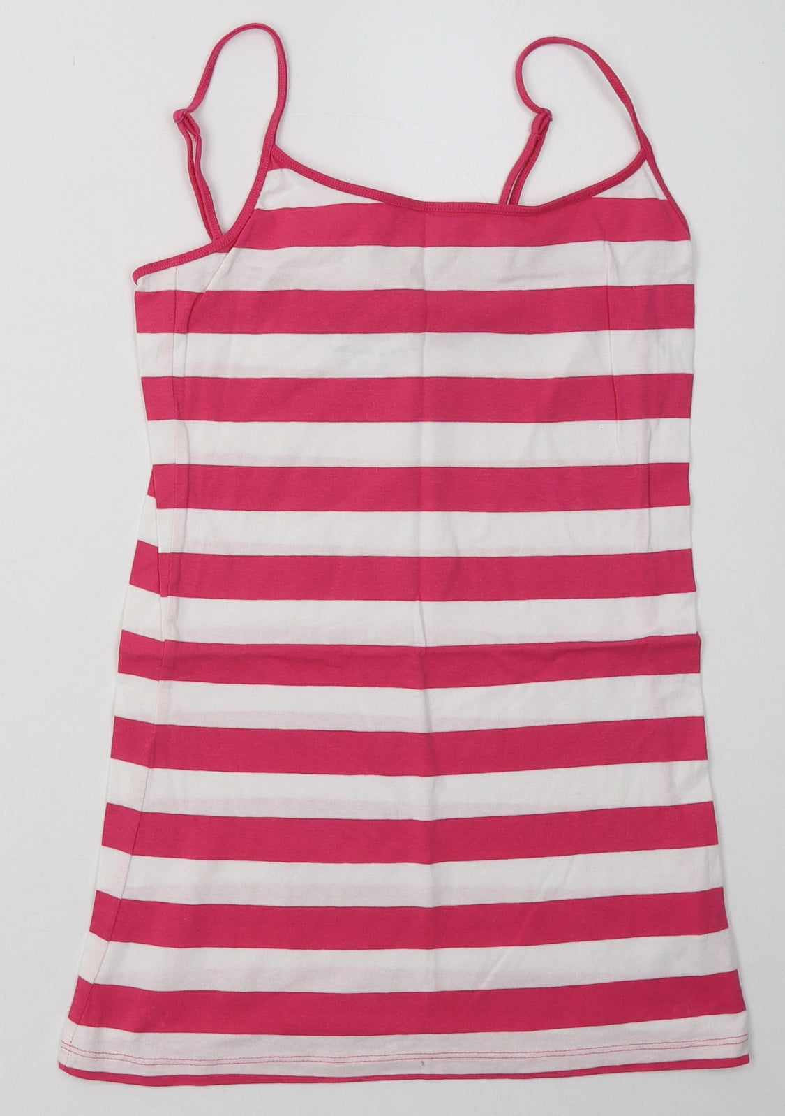 Primark Womens Pink Striped Cotton Basic Tank Size 12 Scoop Neck