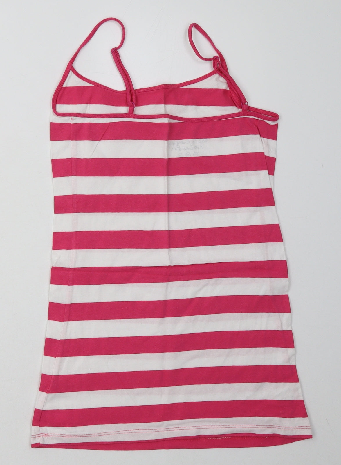 Primark Womens Pink Striped Cotton Basic Tank Size 12 Scoop Neck
