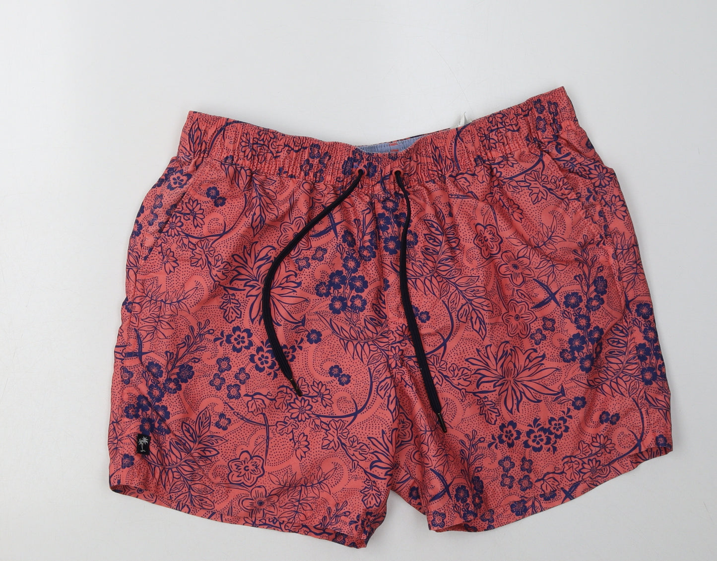 Marks and Spencer Mens Pink Floral Polyester Sweat Shorts Size L L8 in Regular Tie