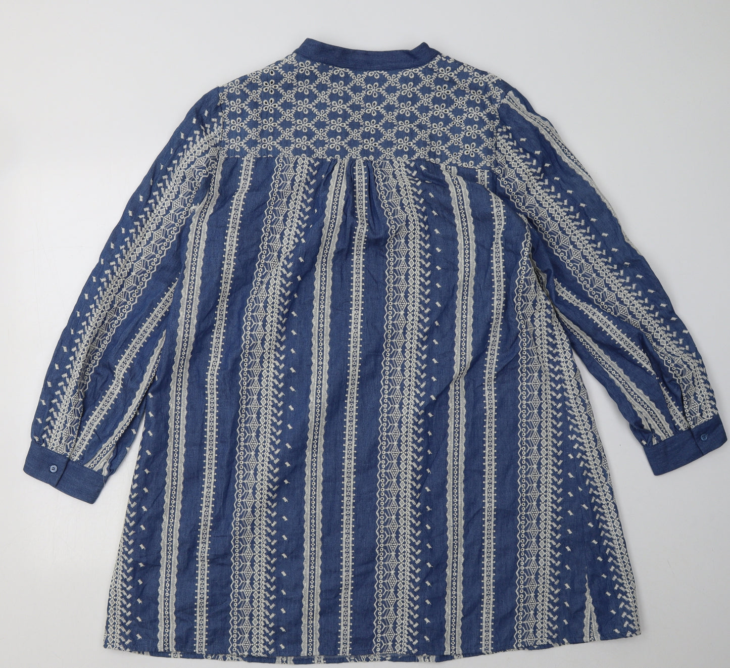 Zara Womens Blue Geometric Cotton A-Line  Size L  V-Neck Pullover