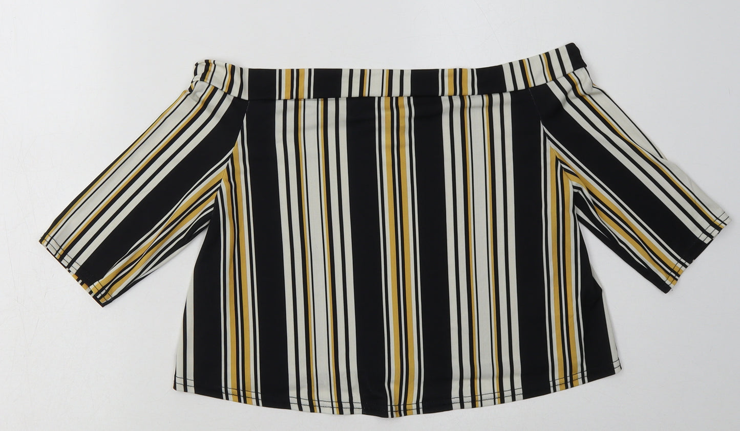 pink vanila Womens Yellow Striped Polyester Cropped Tank Size 10 Off the Shoulder