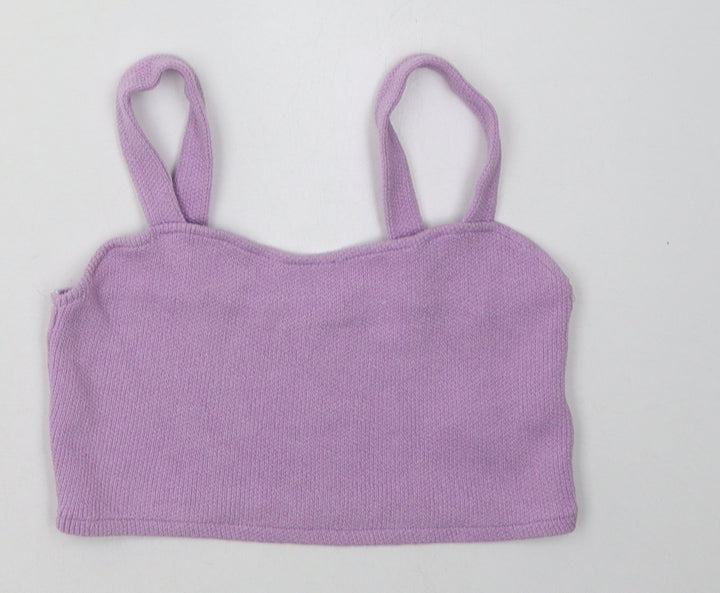 Pull&Bear Womens Purple Polyester Cropped Tank Size S Scoop Neck