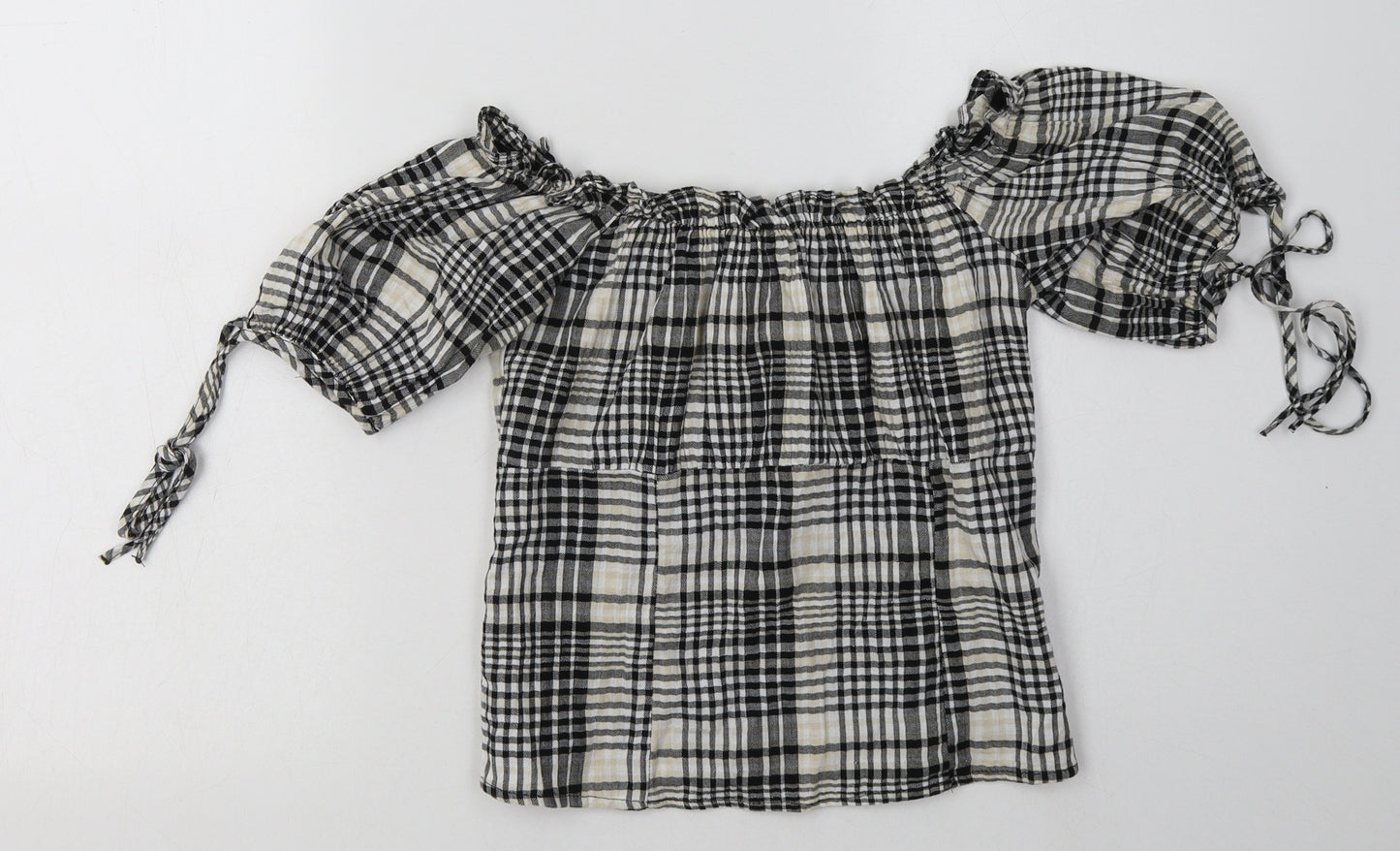 New Look Womens Black Check Cotton Basic T-Shirt Size 10 Off the Shoulder