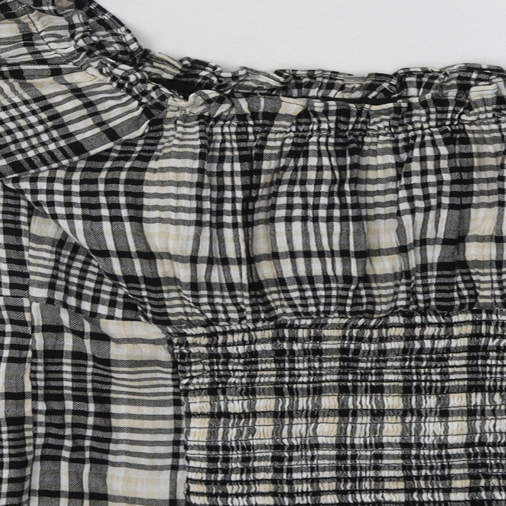 New Look Womens Black Check Cotton Basic T-Shirt Size 10 Off the Shoulder