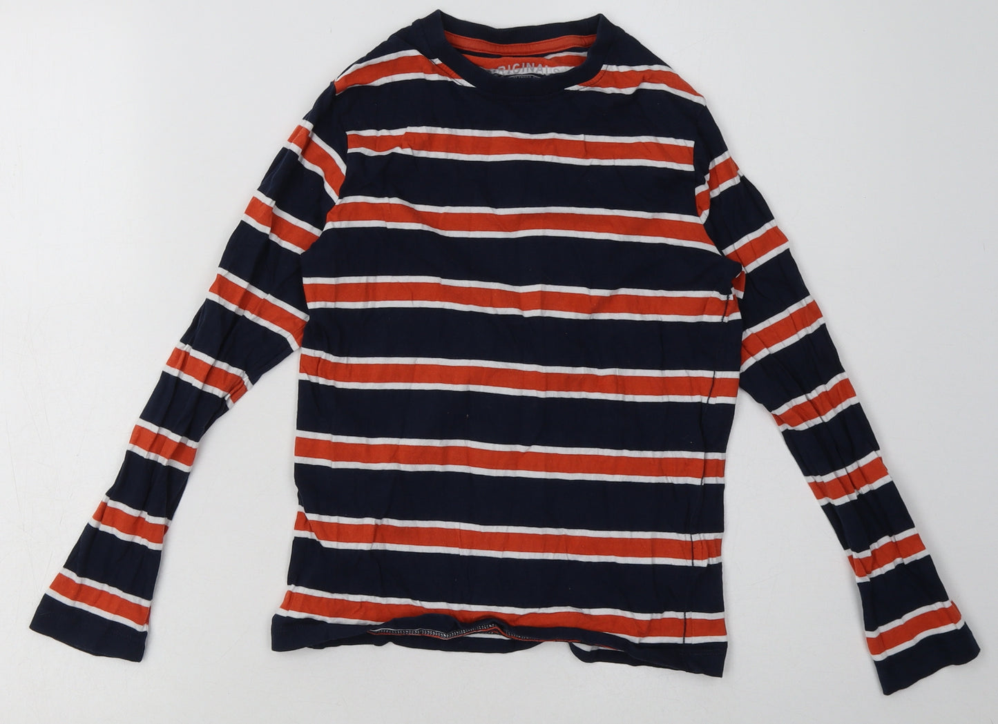 Marks and Spencer Boys Orange Striped Cotton Basic Casual Size 9-10 Years Crew Neck Pullover