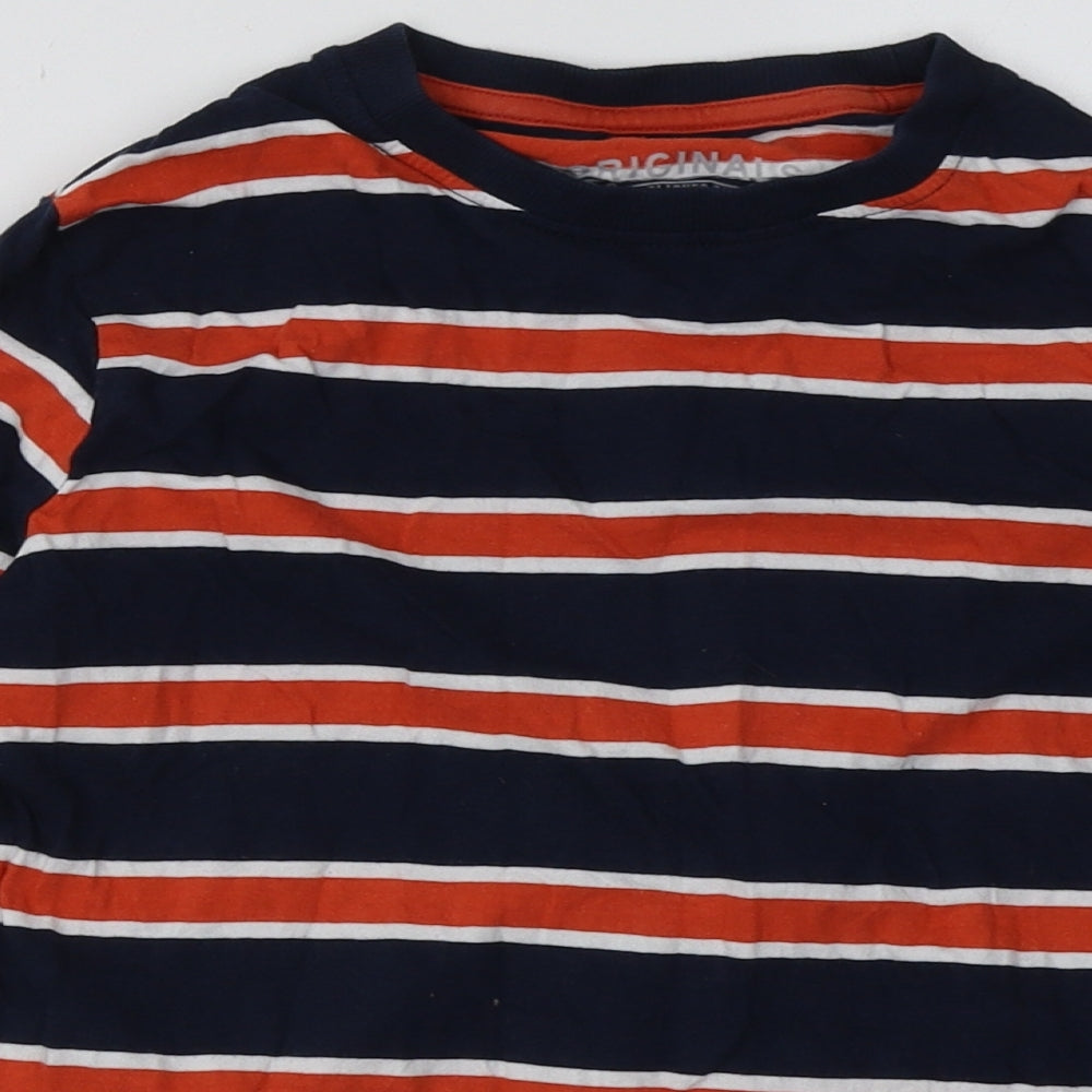 Marks and Spencer Boys Orange Striped Cotton Basic Casual Size 9-10 Years Crew Neck Pullover