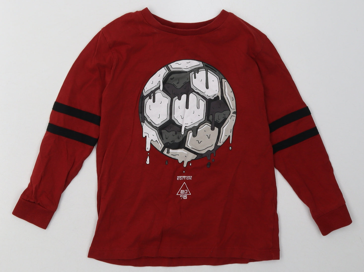 NEXT Boys Red Striped Cotton Basic Casual Size 5 Years Crew Neck Pullover - Football