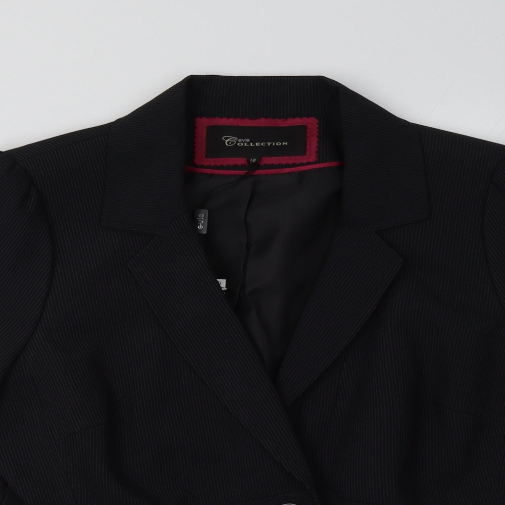 E-vie Womens Black Striped  Jacket Blazer Size 12  Button