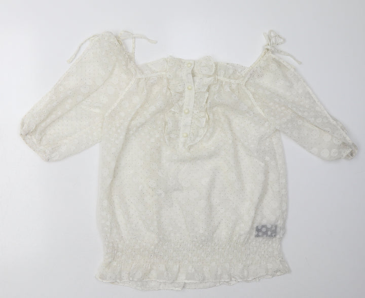 QED London Womens White Polka Dot Polyester Basic Blouse Size M Off the Shoulder