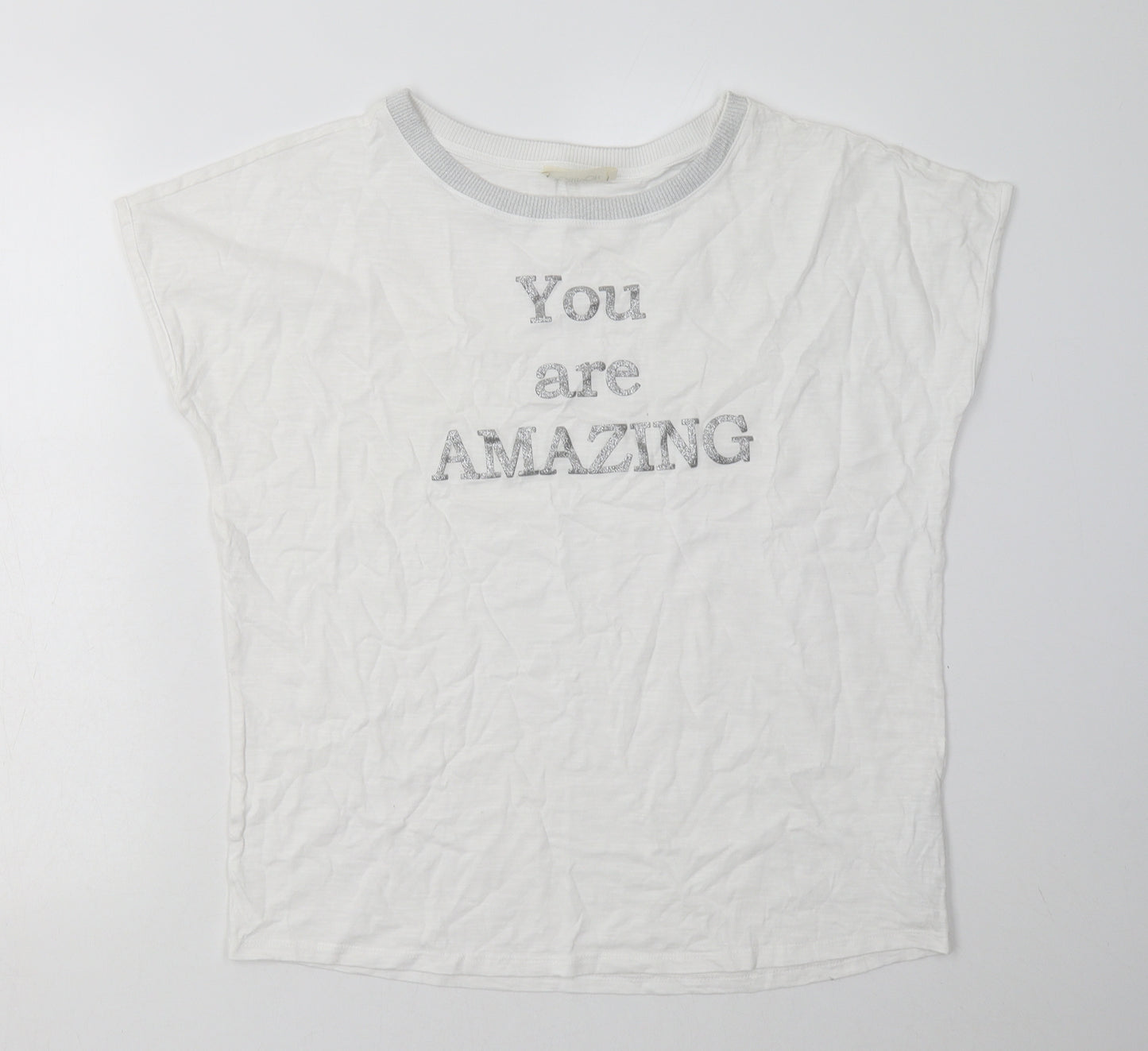 Cartoon Womens White  Cotton Basic T-Shirt Size 14 Crew Neck - you are amazing