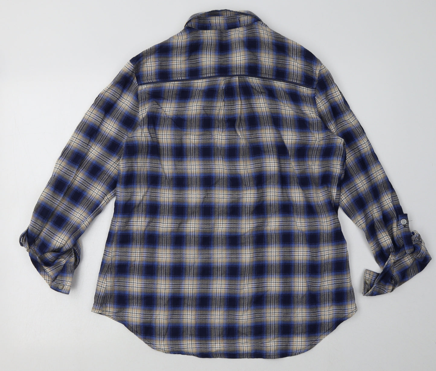 NEXT Womens Blue Check Cotton Basic Button-Up Size 12 Collared
