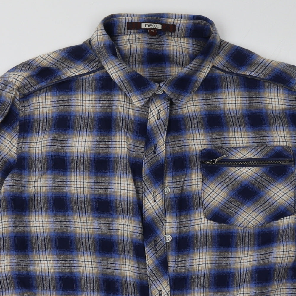 NEXT Womens Blue Check Cotton Basic Button-Up Size 12 Collared