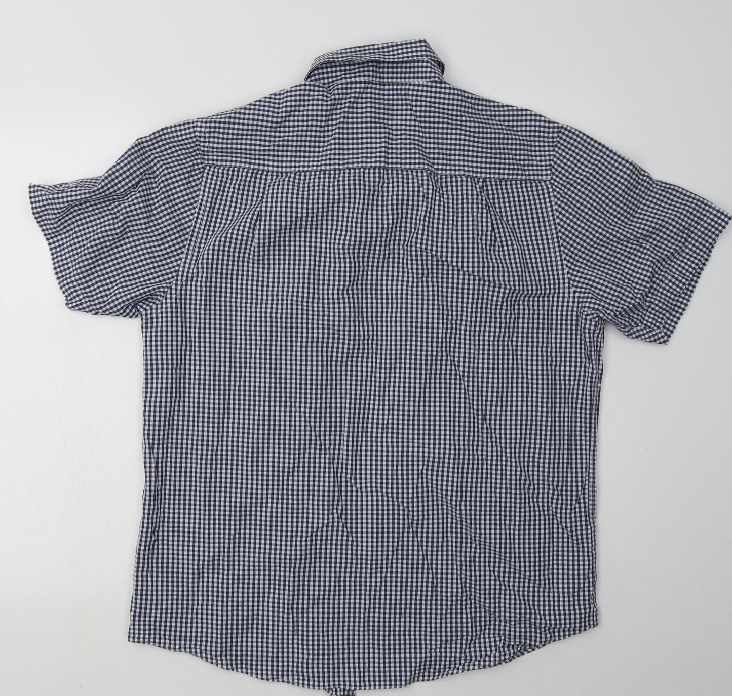 Primark Mens Blue Check Cotton  Button-Up Size L Collared Button