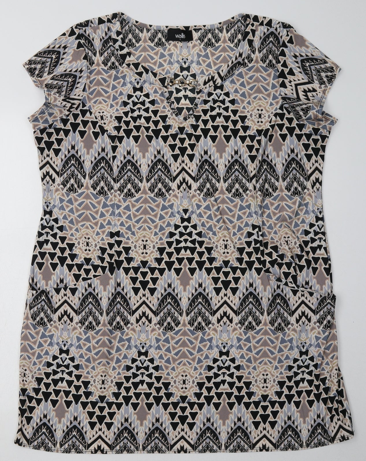 Wallis Womens Beige Geometric Polyester A-Line  Size L  Crew Neck Pullover