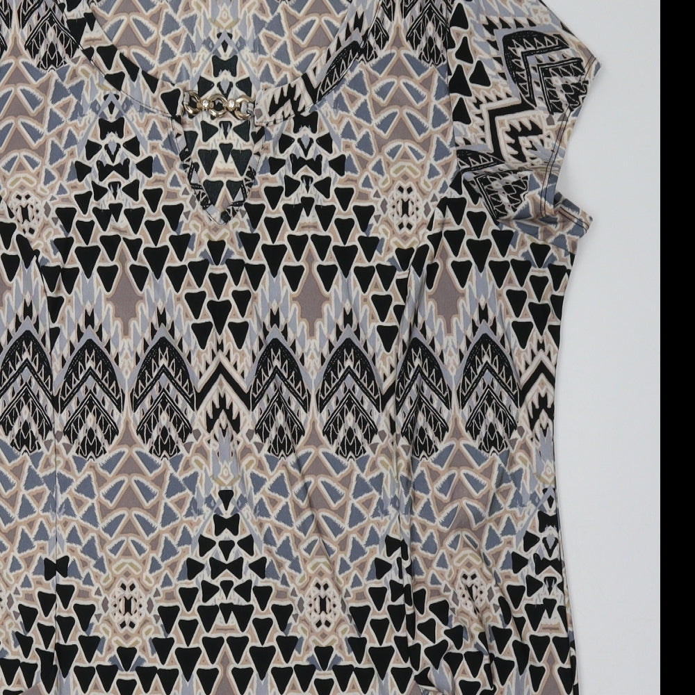 Wallis Womens Beige Geometric Polyester A-Line  Size L  Crew Neck Pullover