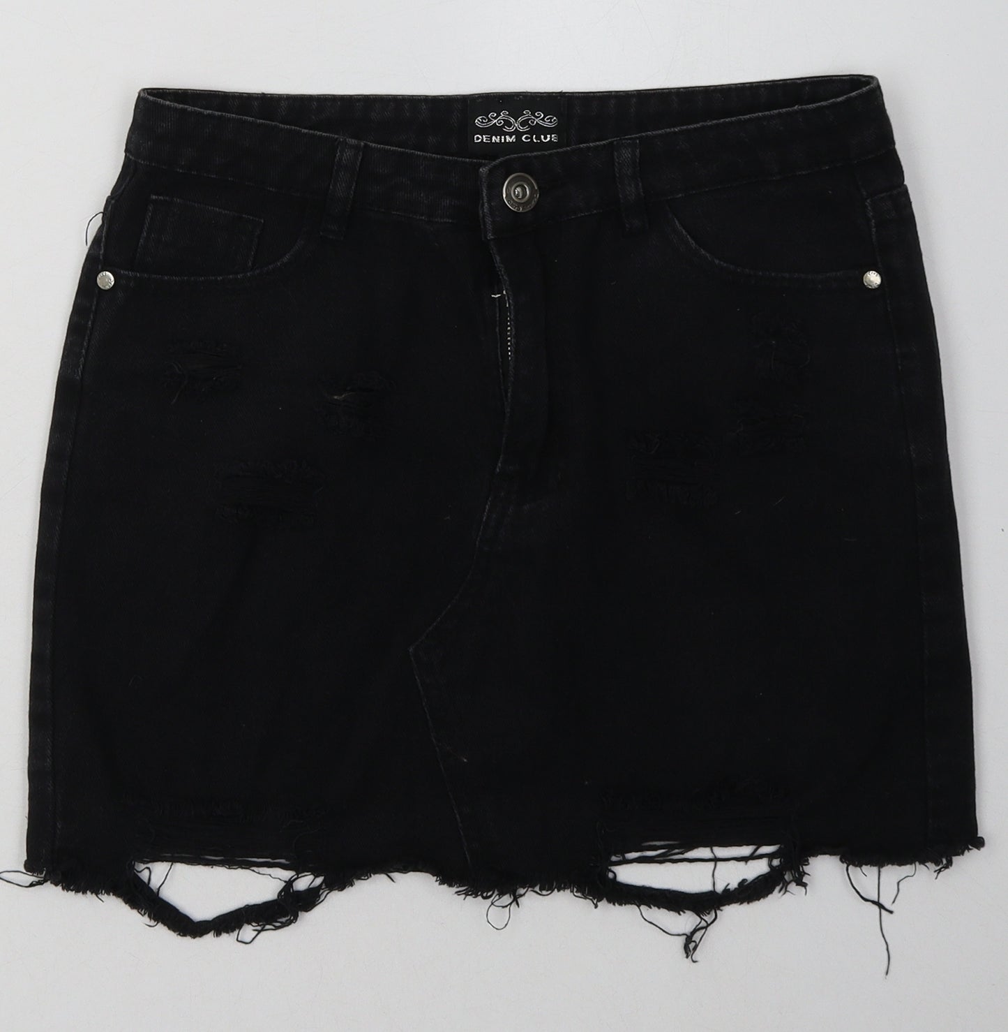 denim club Womens Black  Cotton A-Line Skirt Size 12   Button - rips