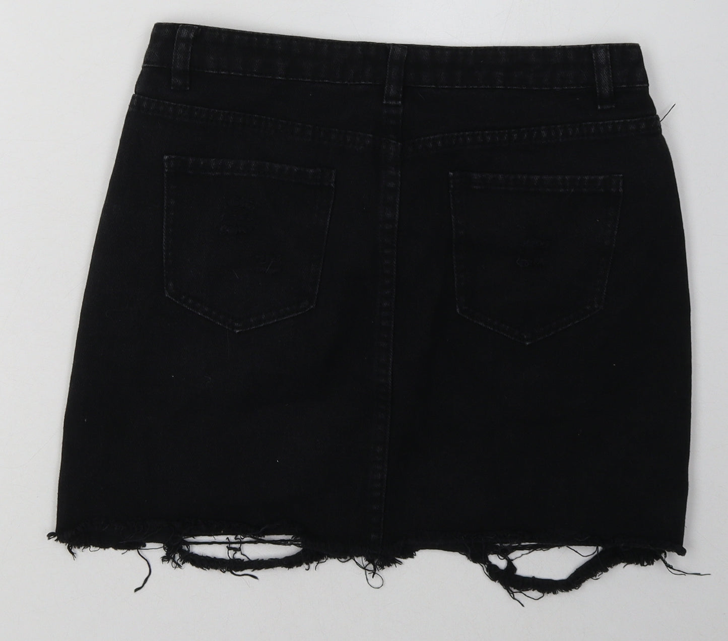 denim club Womens Black  Cotton A-Line Skirt Size 12   Button - rips