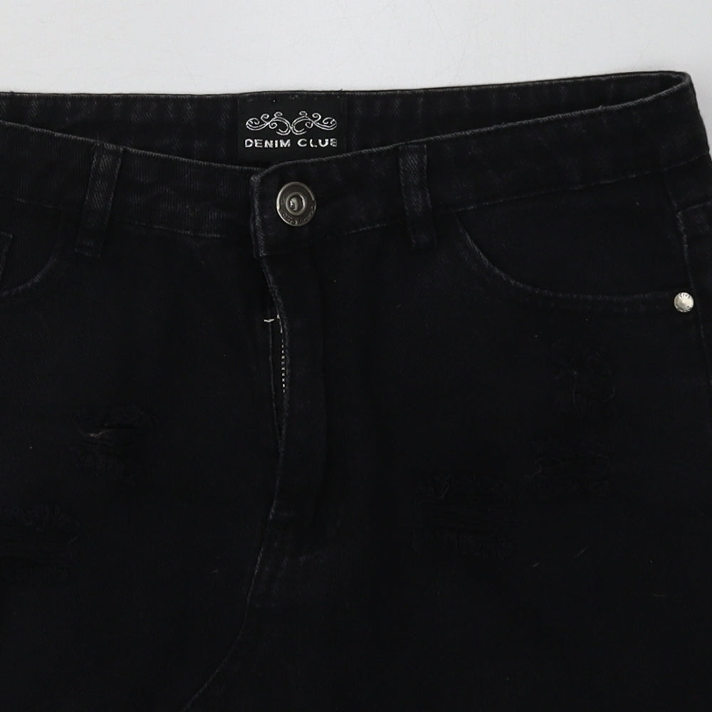 denim club Womens Black  Cotton A-Line Skirt Size 12   Button - rips