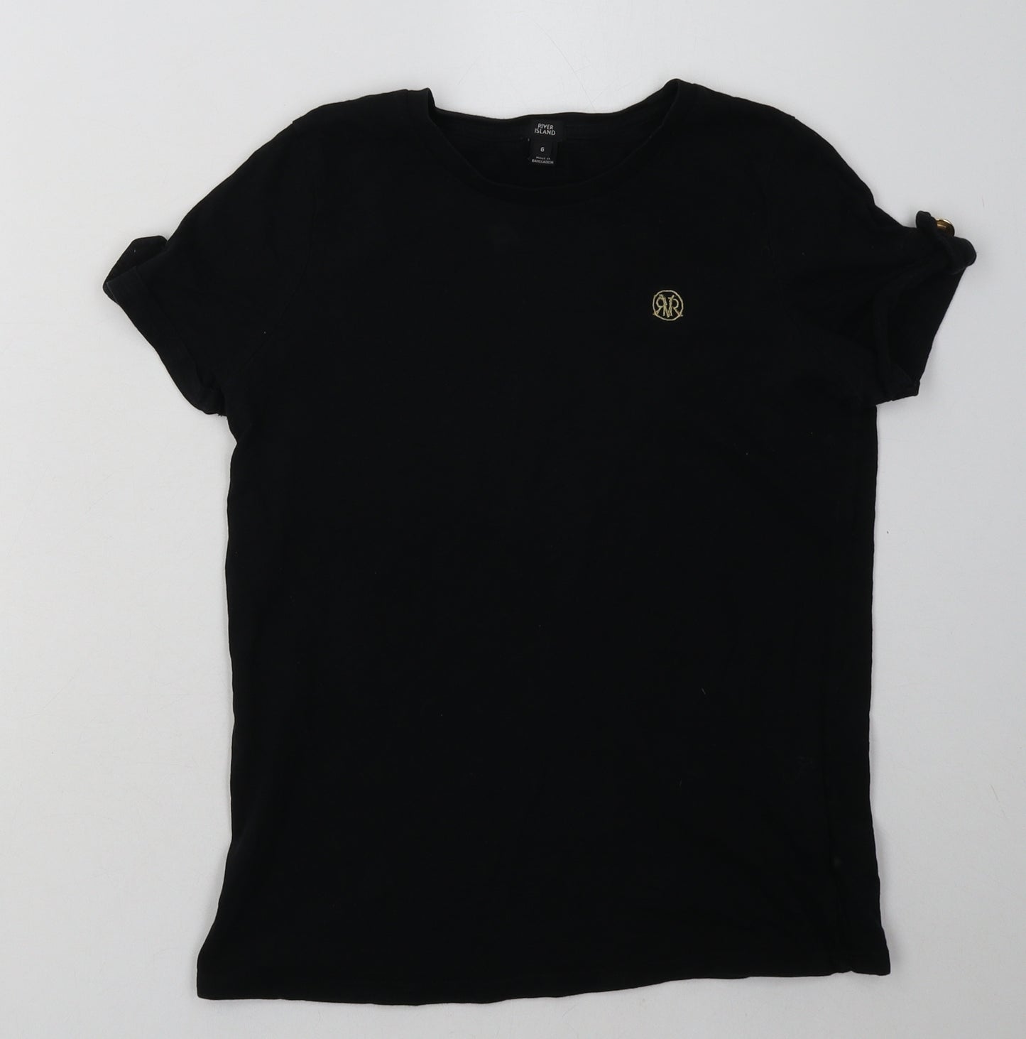 River Island Womens Black  Cotton Basic T-Shirt Size 6 Collared