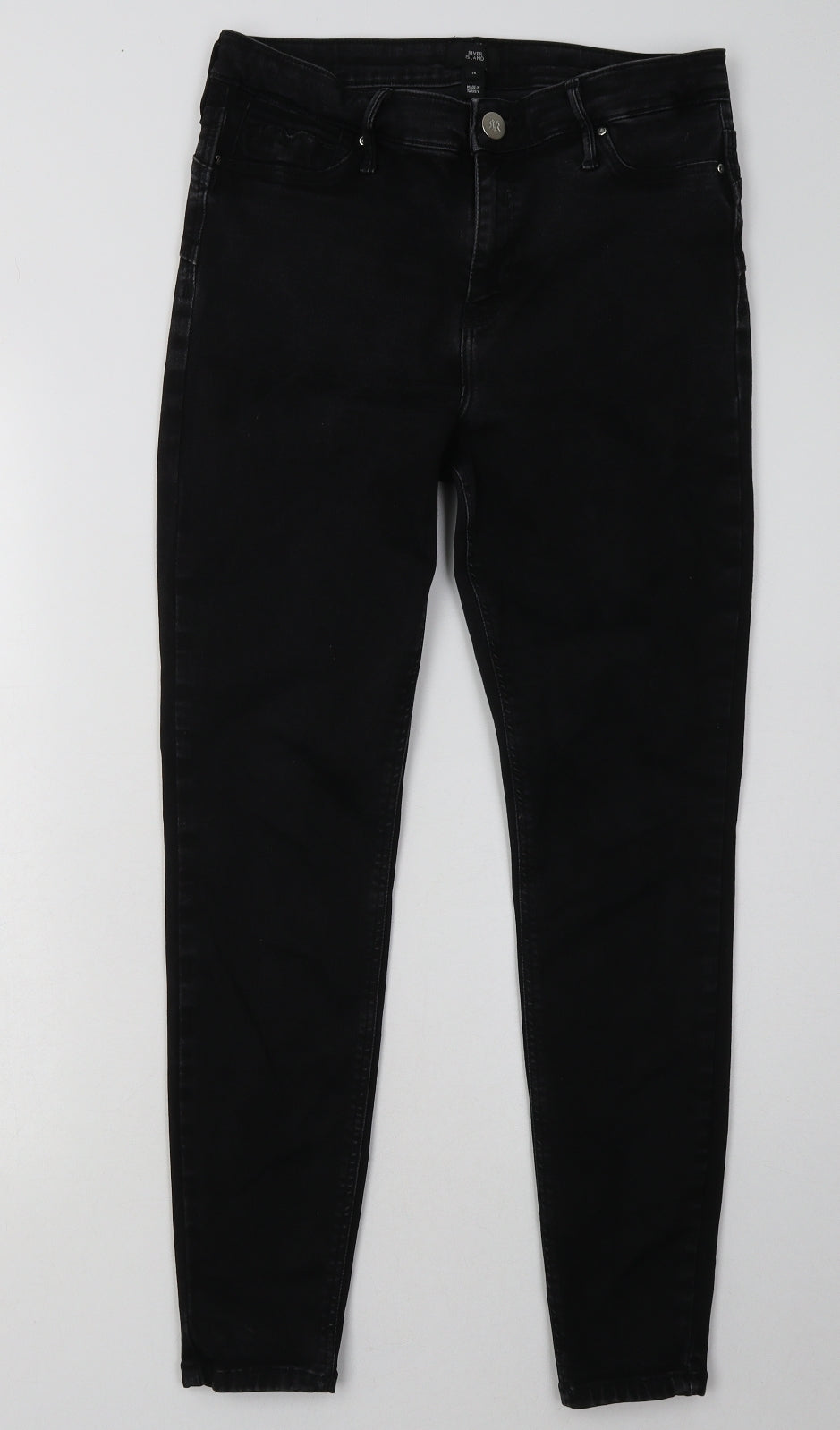 River Island Womens Black  Cotton Skinny Jeans Size 14 L30 in Regular Button