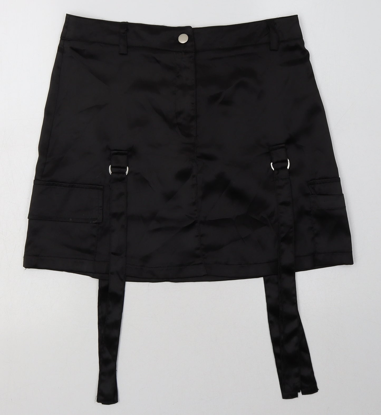Missguided Womens Black  Polyester A-Line Skirt Size 12   Buckle