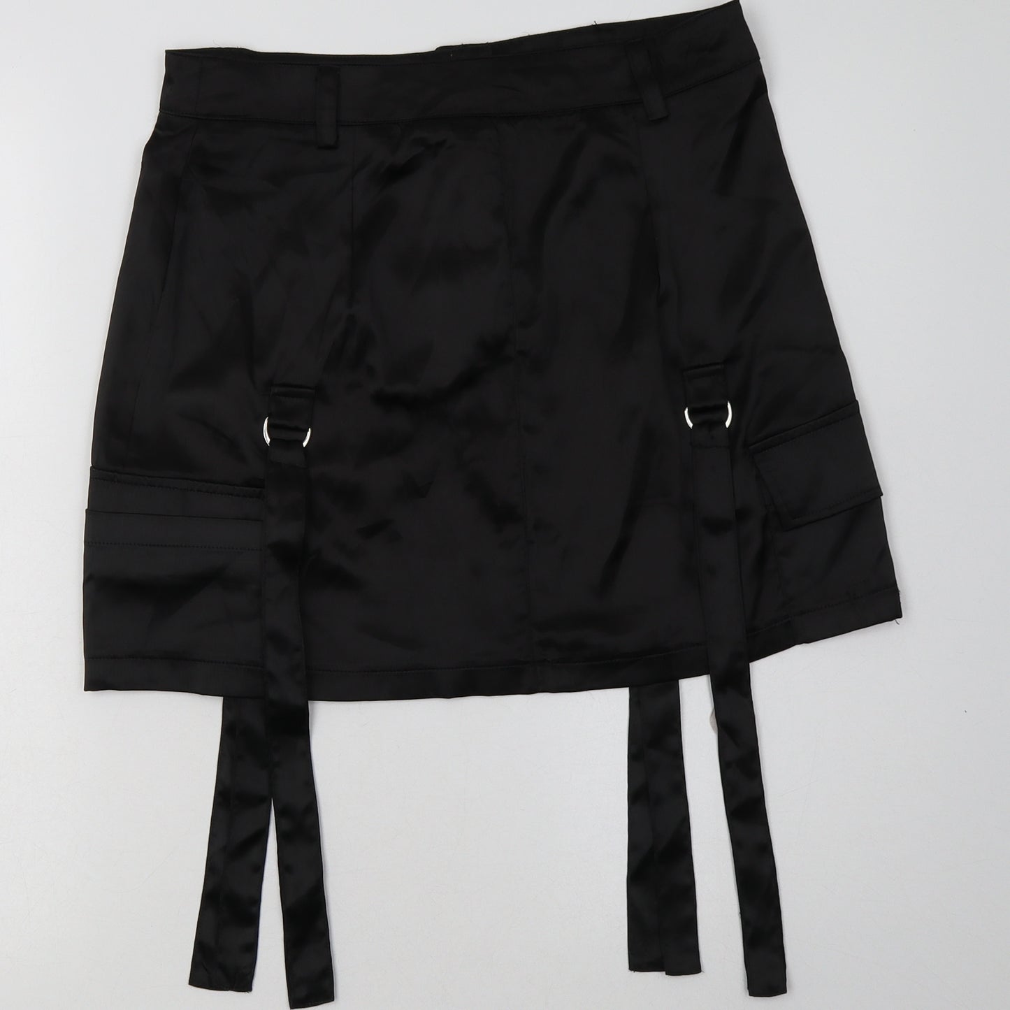 Missguided Womens Black  Polyester A-Line Skirt Size 12   Buckle