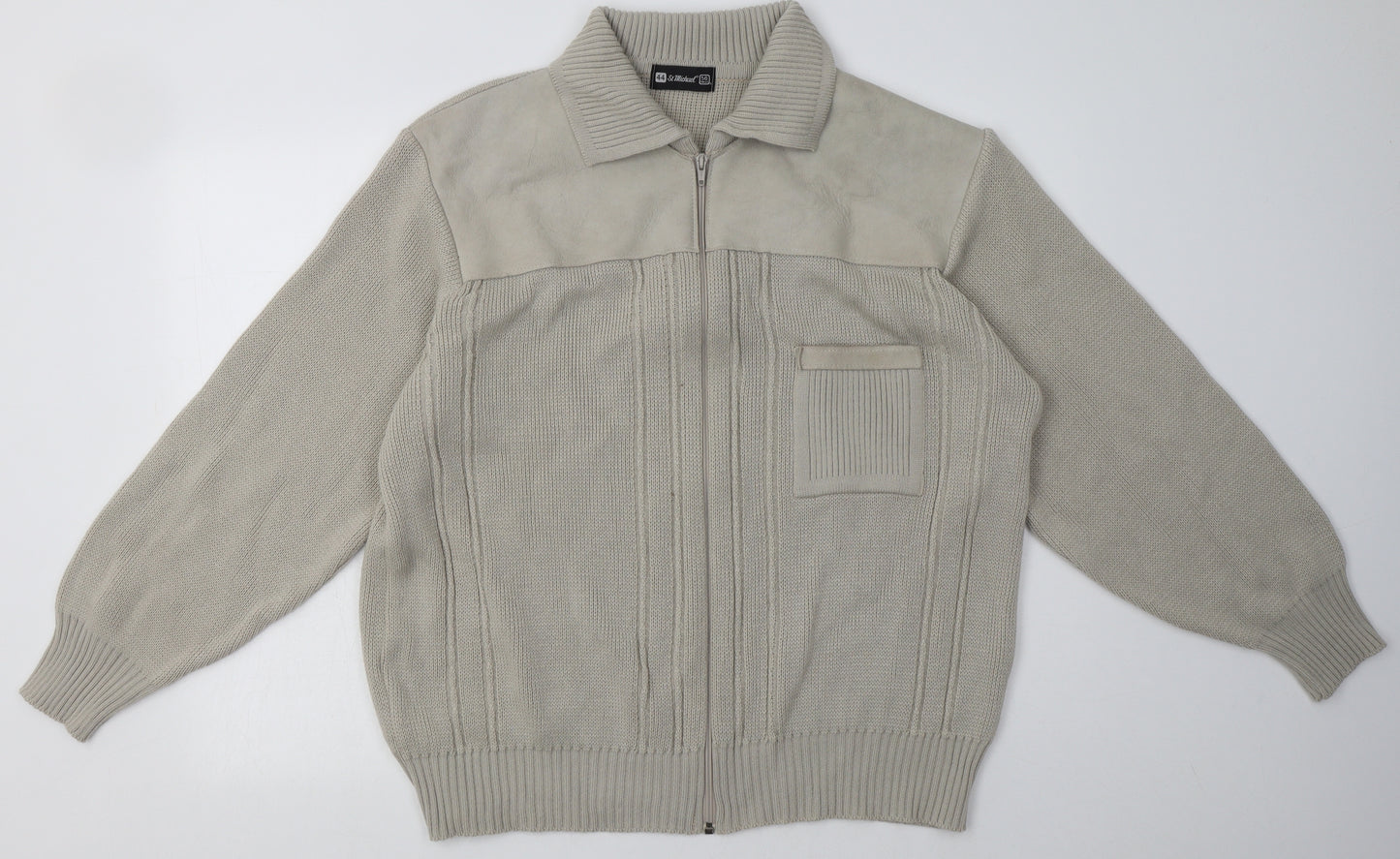 St. Michael Mens Beige Collared  Acrylic Cardigan Jumper Size XL