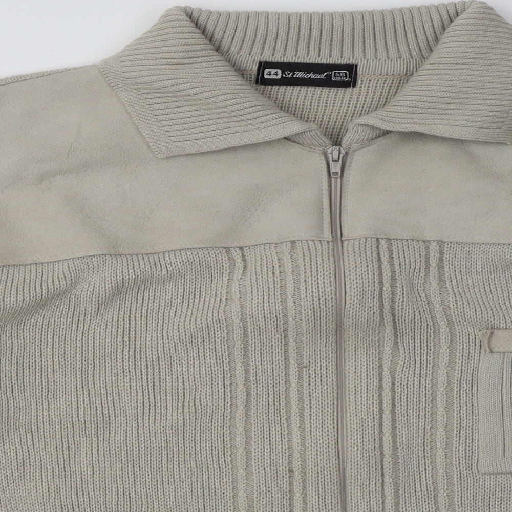 St. Michael Mens Beige Collared  Acrylic Cardigan Jumper Size XL