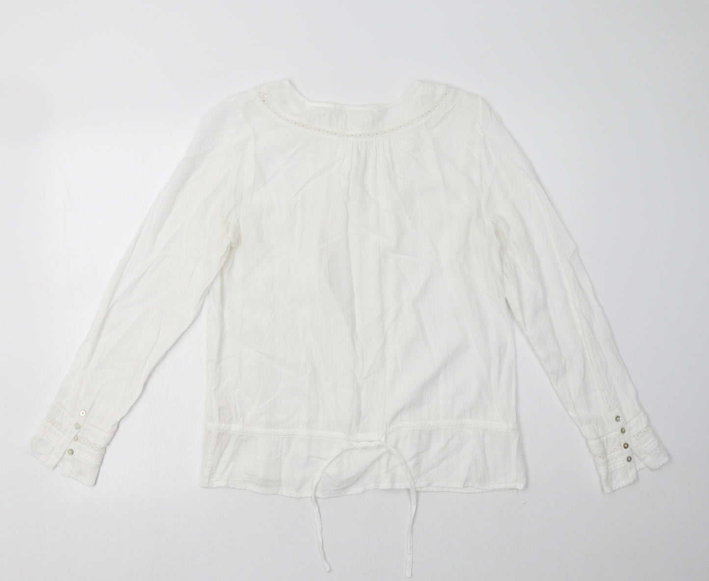 Fat Face Womens White Geometric Viscose Basic Button-Up Size 12 Crew Neck