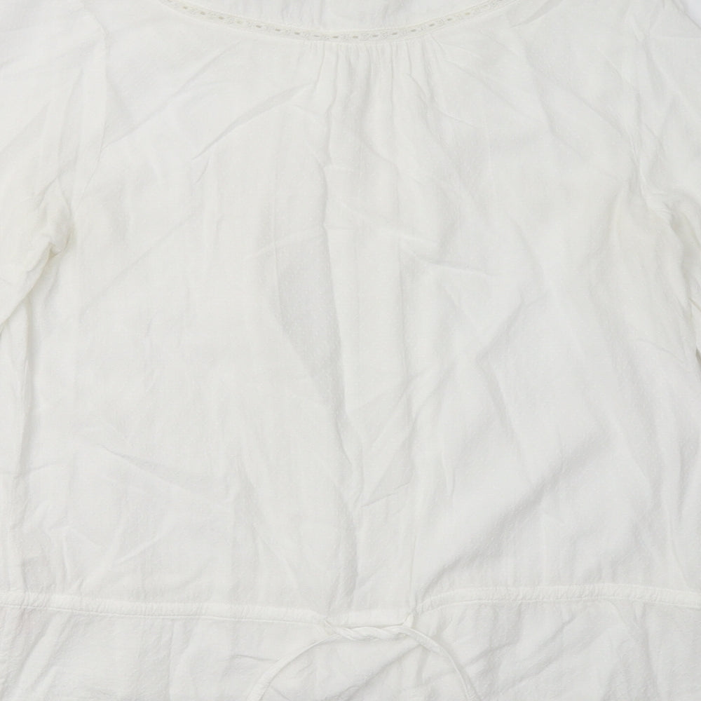 Fat Face Womens White Geometric Viscose Basic Button-Up Size 12 Crew Neck