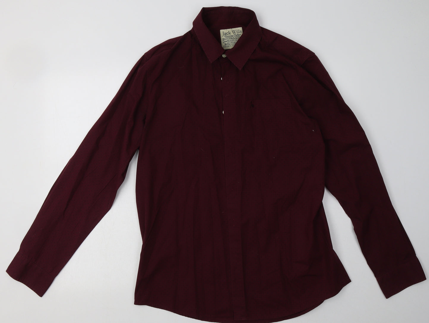 Jack Wills Mens Red Geometric Cotton  Button-Up Size L Collared Button