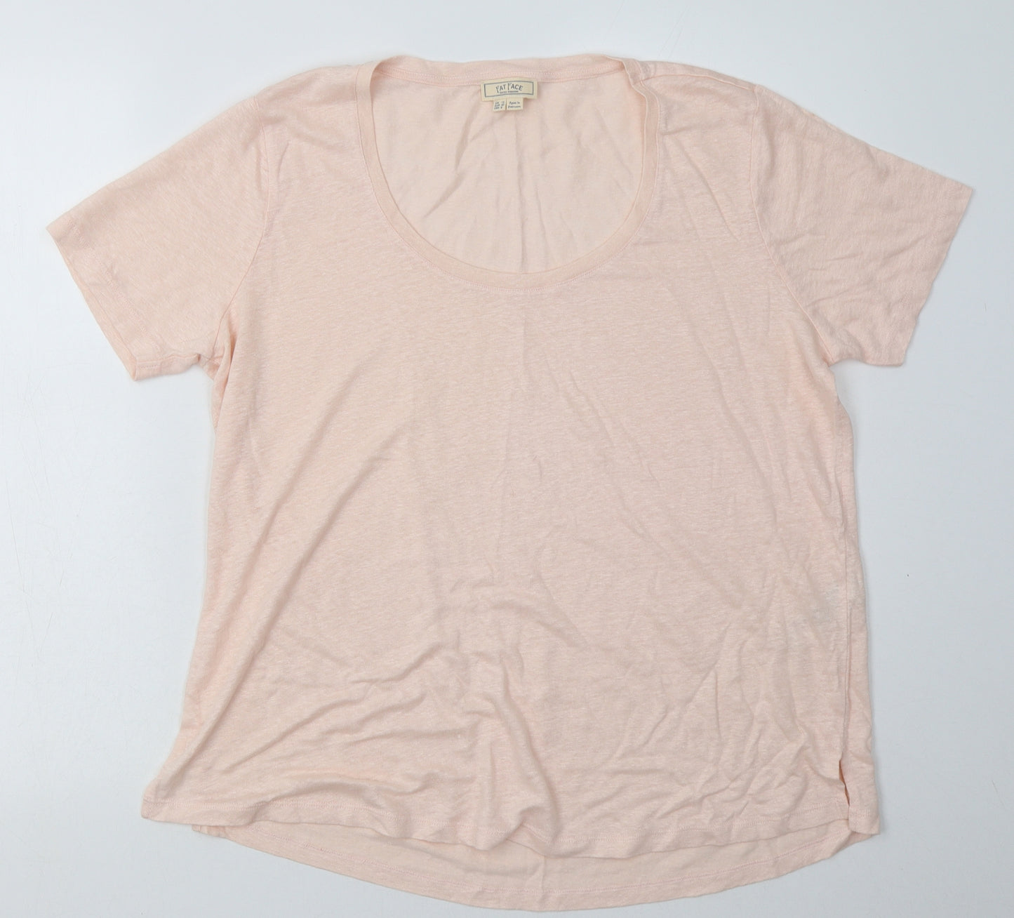 fatface Womens Pink  Linen Basic T-Shirt Size 12 Crew Neck