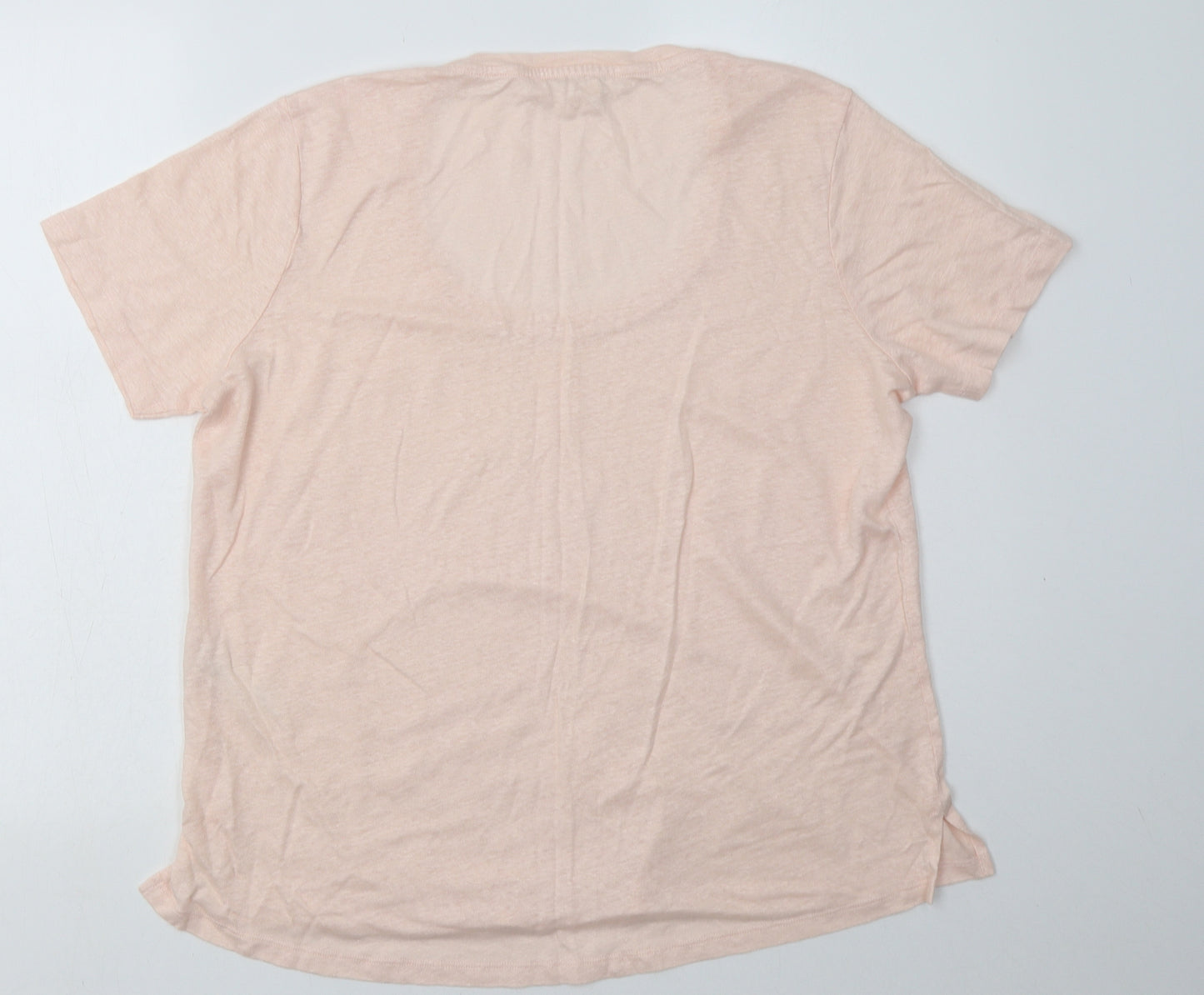 fatface Womens Pink  Linen Basic T-Shirt Size 12 Crew Neck
