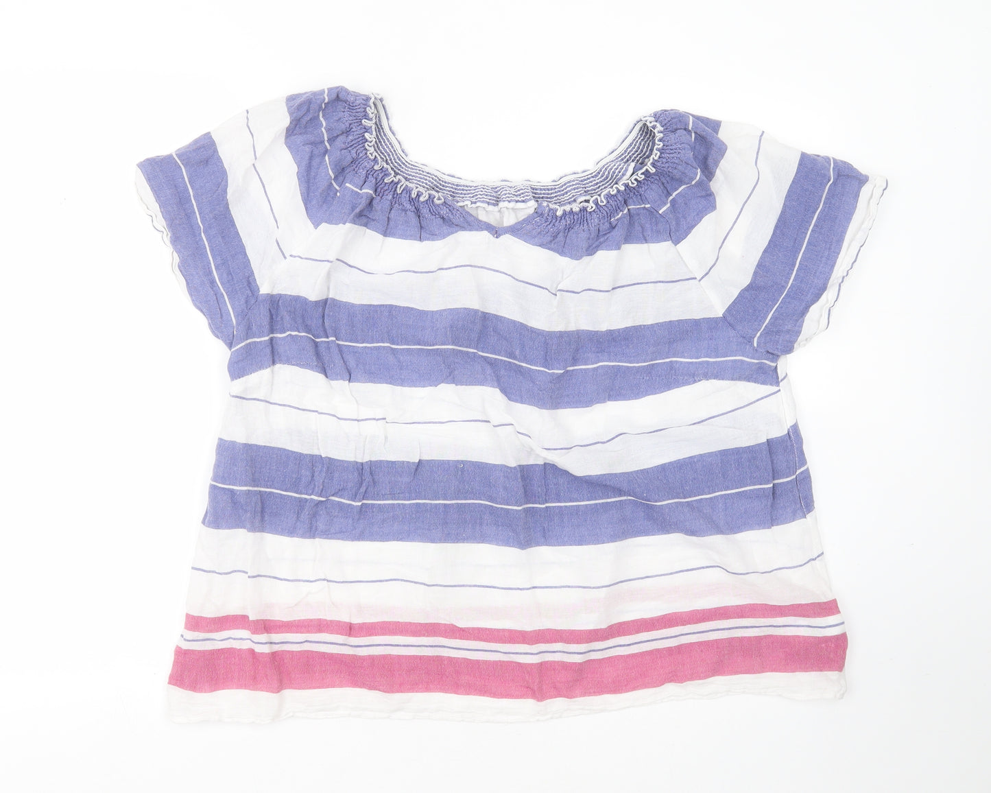 Arcadia Womens Blue Striped Cotton Basic Blouse Size 20 Round Neck