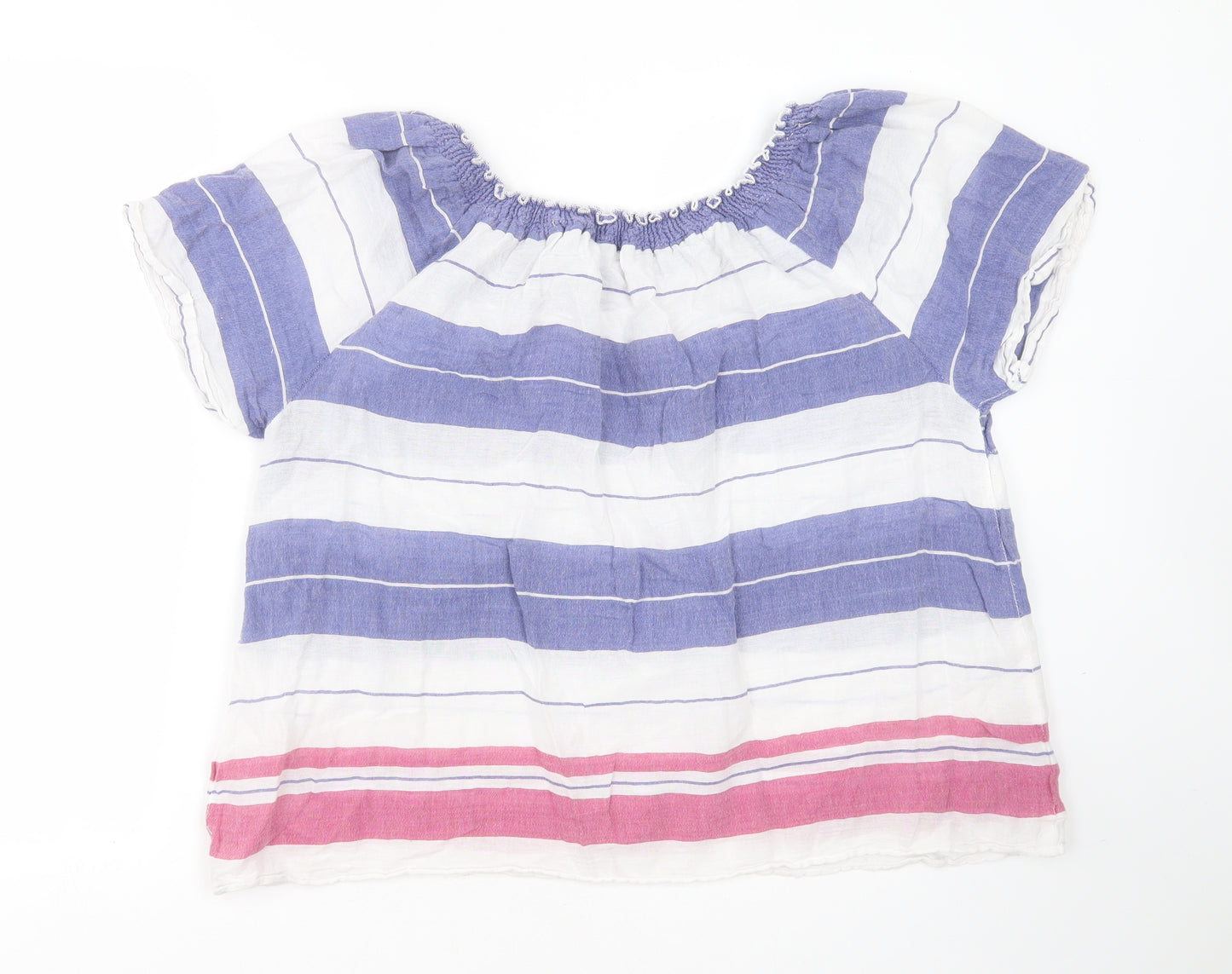 Arcadia Womens Blue Striped Cotton Basic Blouse Size 20 Round Neck