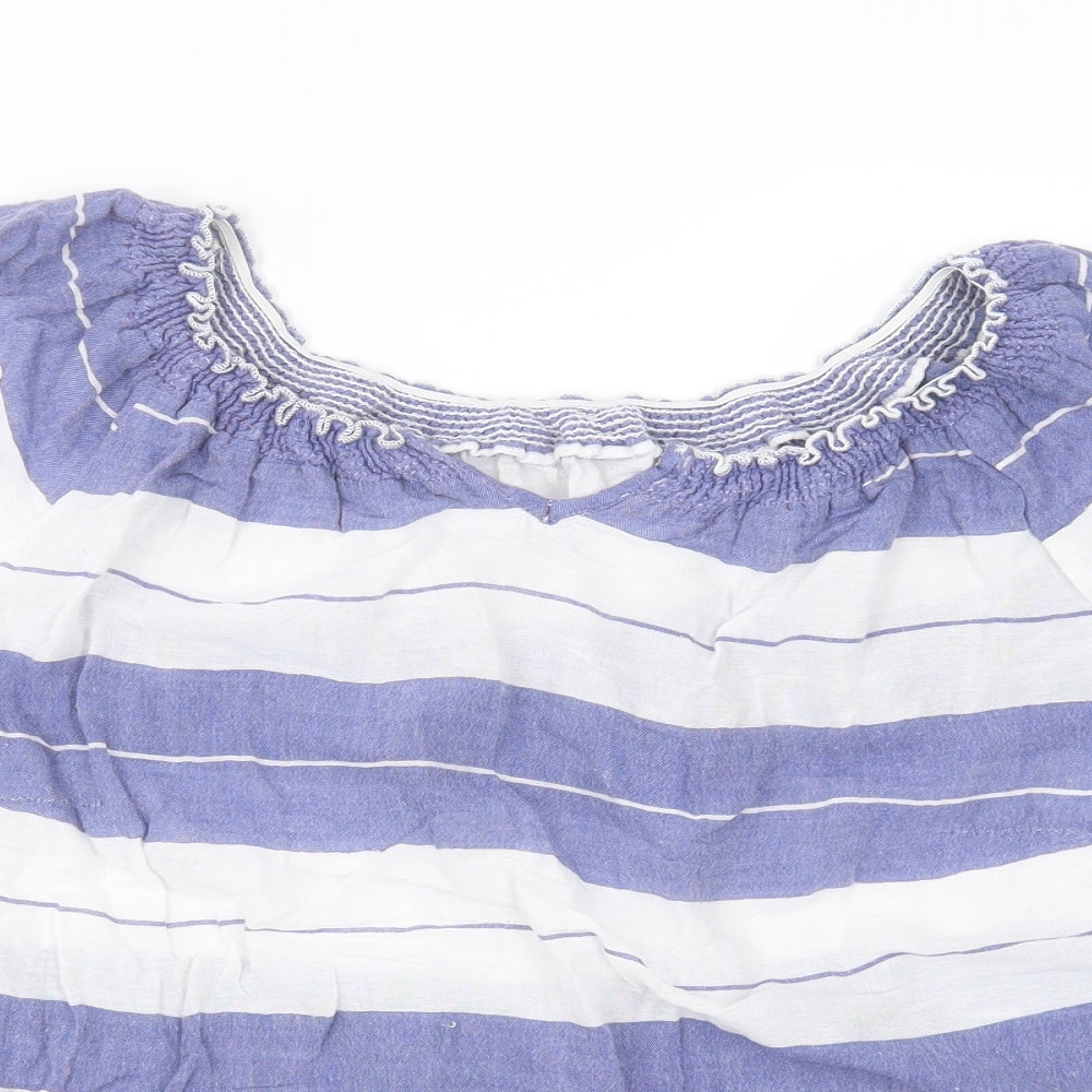 Arcadia Womens Blue Striped Cotton Basic Blouse Size 20 Round Neck