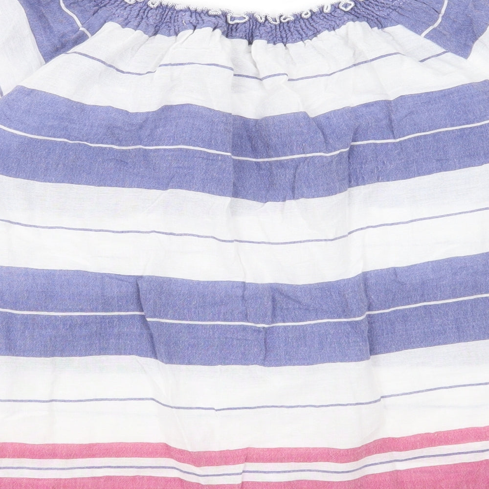 Arcadia Womens Blue Striped Cotton Basic Blouse Size 20 Round Neck