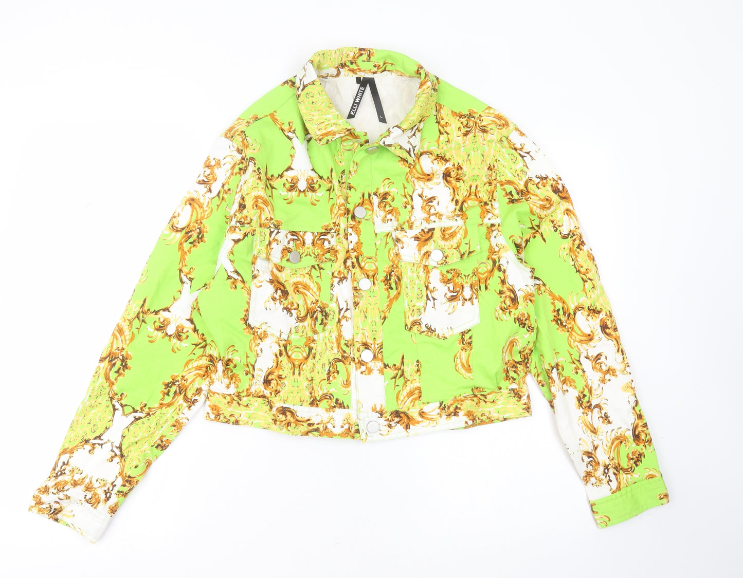 Elli White Womens Green Geometric  Jacket  Size L  Button