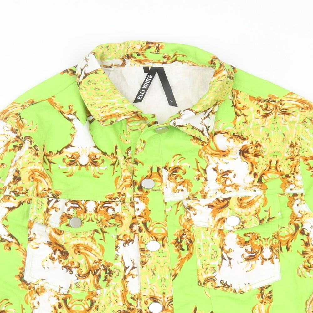 Elli White Womens Green Geometric  Jacket  Size L  Button