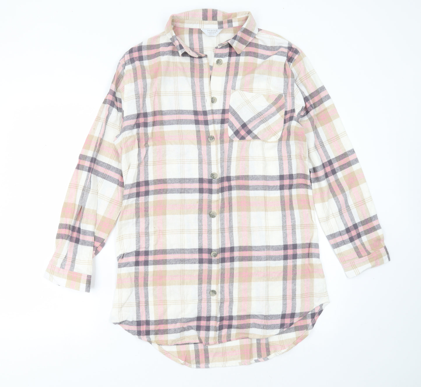 Primark Girls Ivory Check Cotton Top Nightshirt Size 13-14 Years  Button
