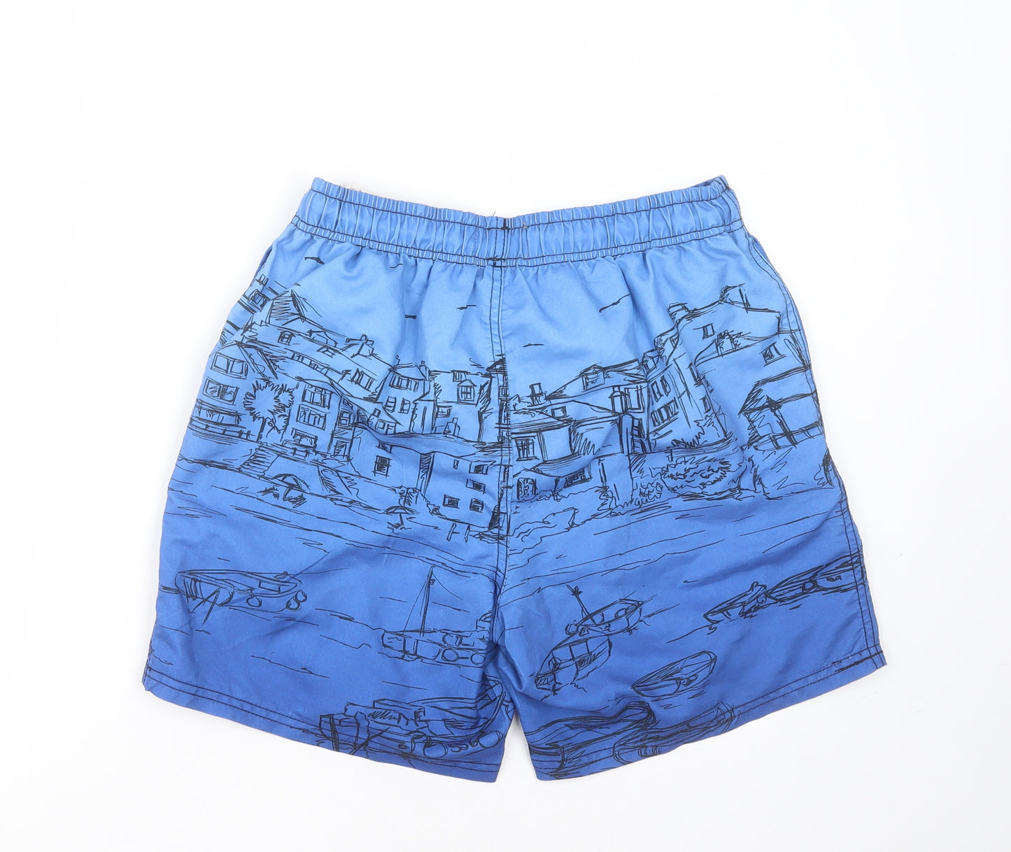 Easy Surf Mens Blue  Polyester Bermuda Shorts Size S L7 in Regular Drawstring - harbour print swim short