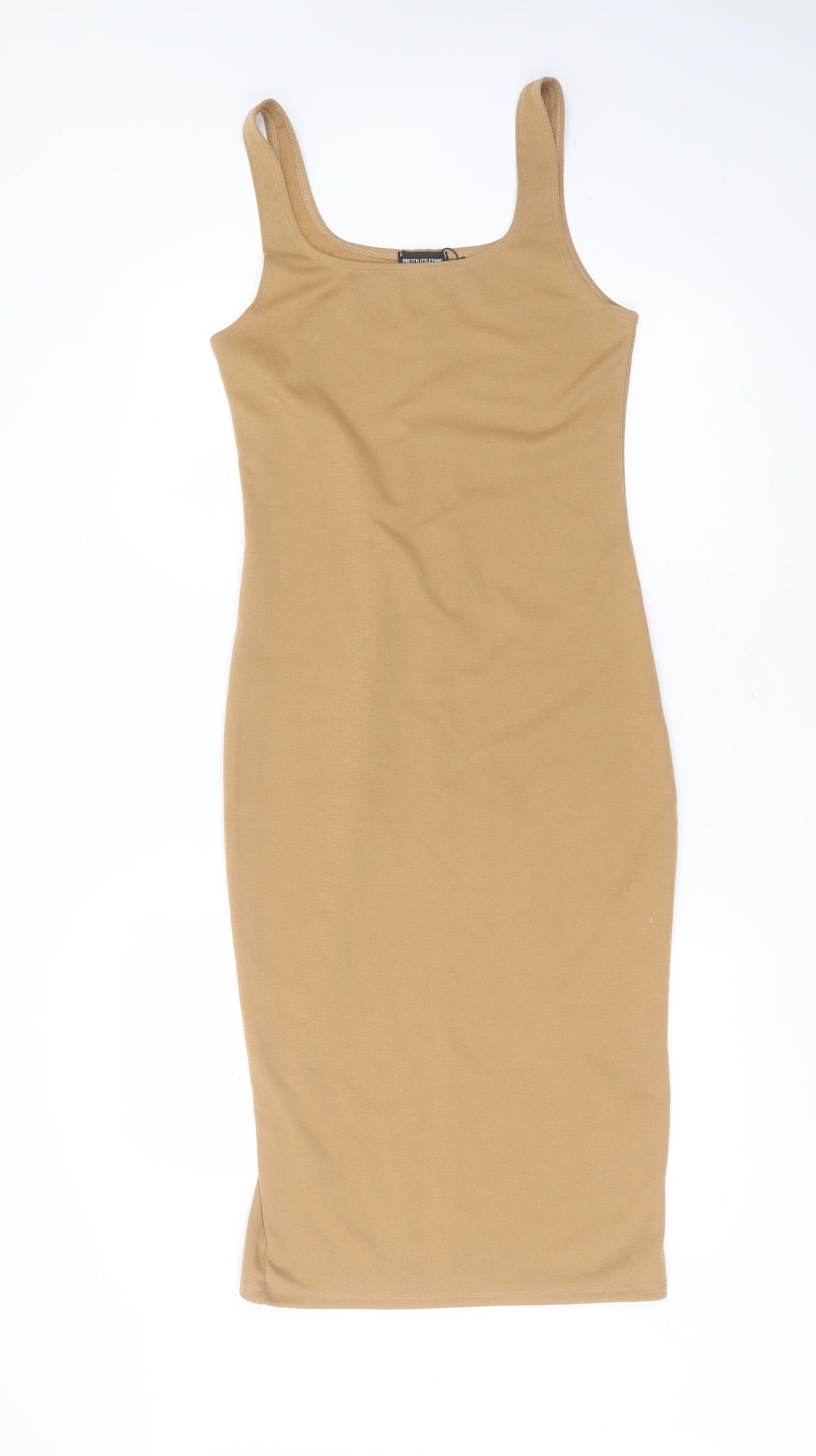 PRETTYLITTLETHING Womens Beige  Polyester Bodycon  Size 12  Round Neck