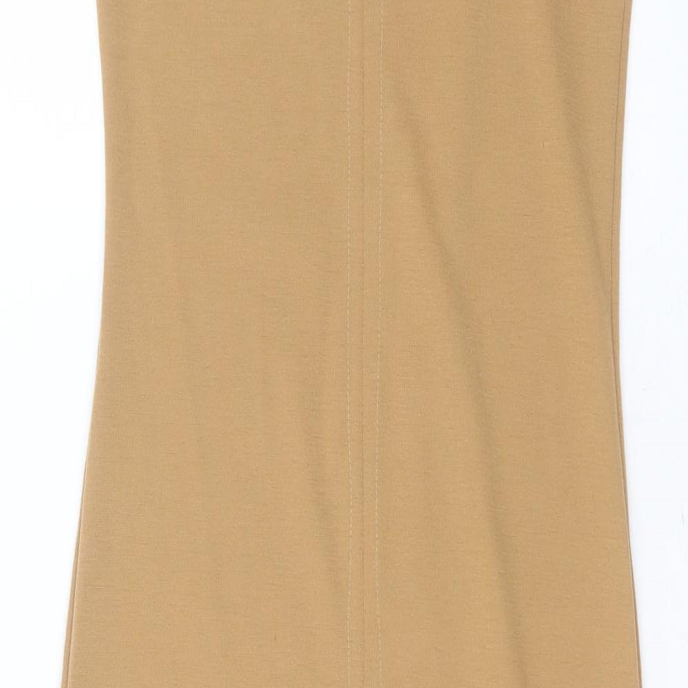 PRETTYLITTLETHING Womens Beige  Polyester Bodycon  Size 12  Round Neck