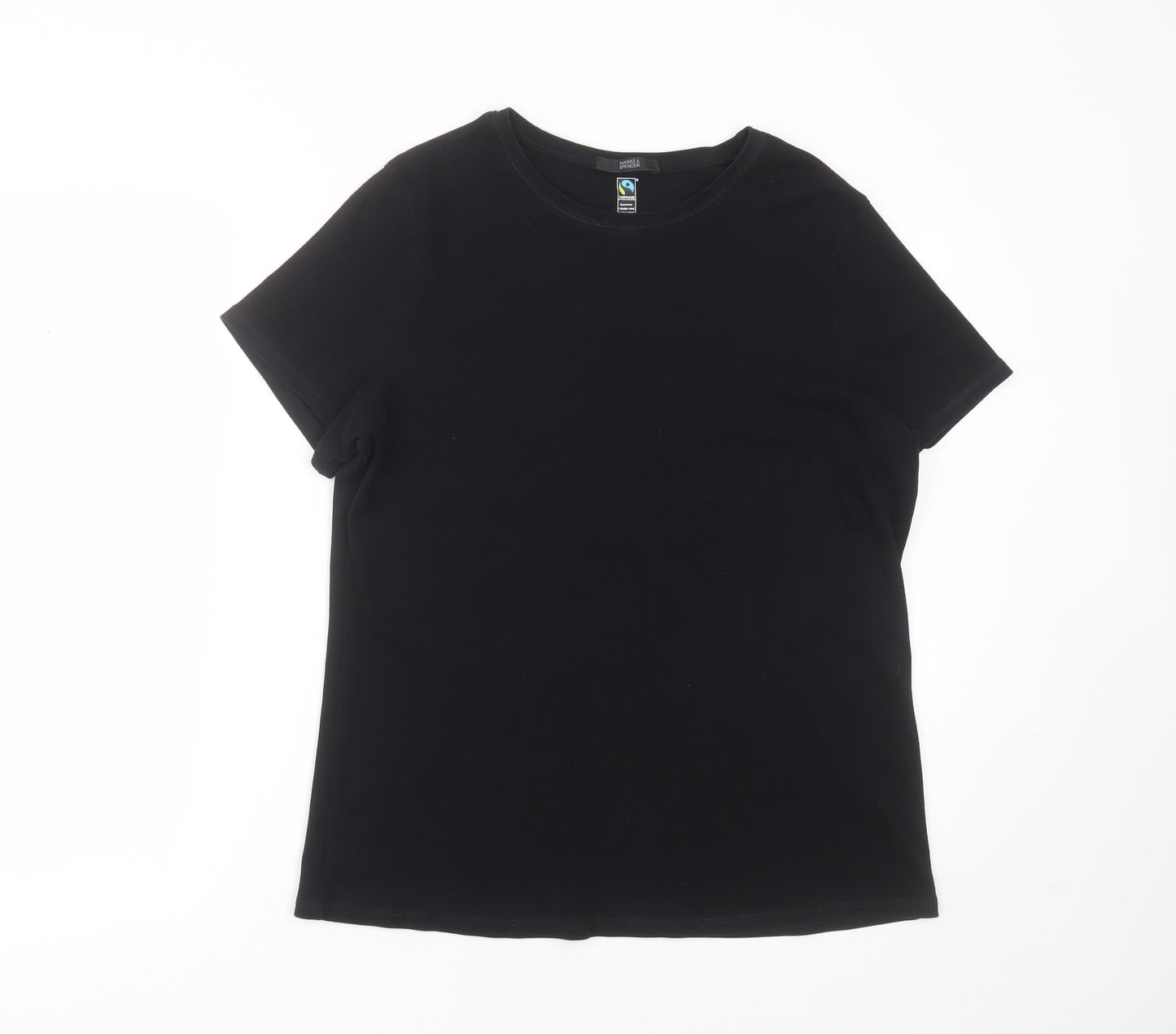 Marks and Spencer Womens Black  Cotton Basic T-Shirt Size 20 Round Neck