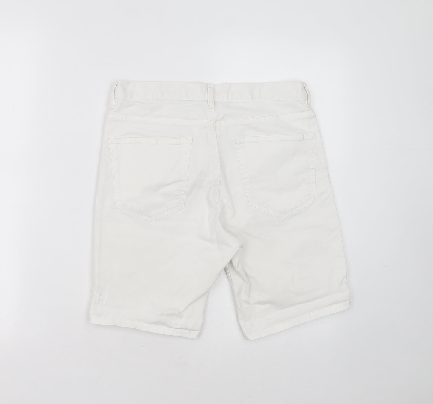 H&M Mens White  Cotton Bermuda Shorts Size 28 in L8 in Regular Zip