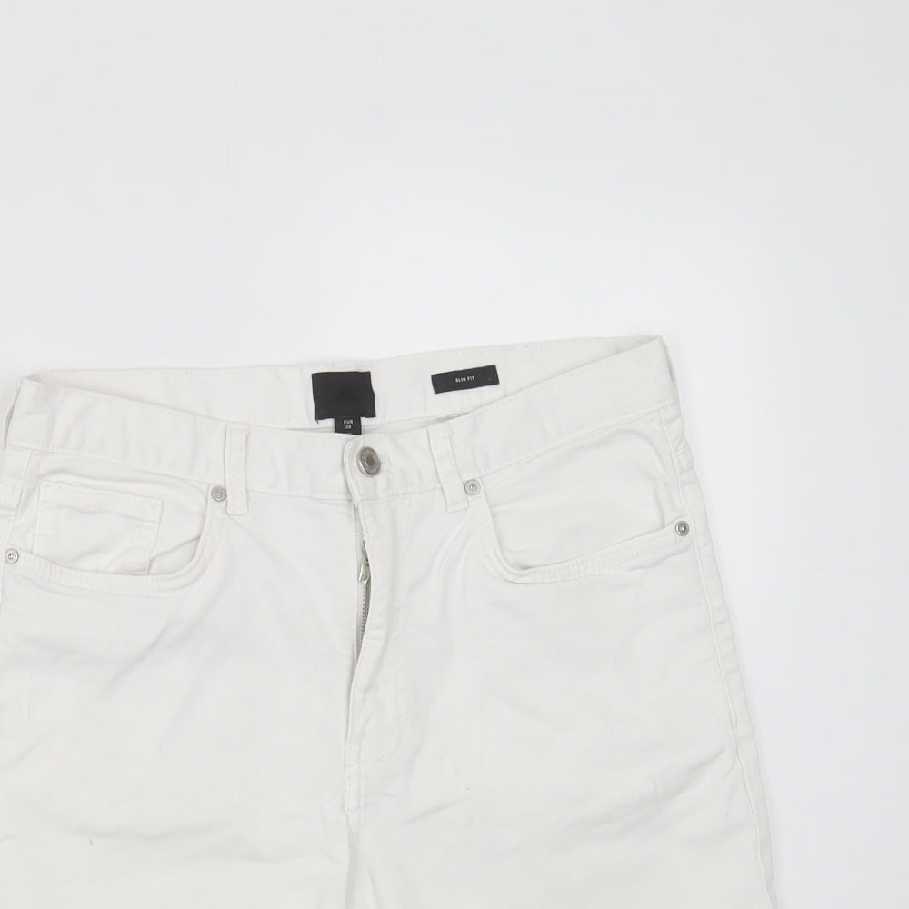 H&M Mens White  Cotton Bermuda Shorts Size 28 in L8 in Regular Zip