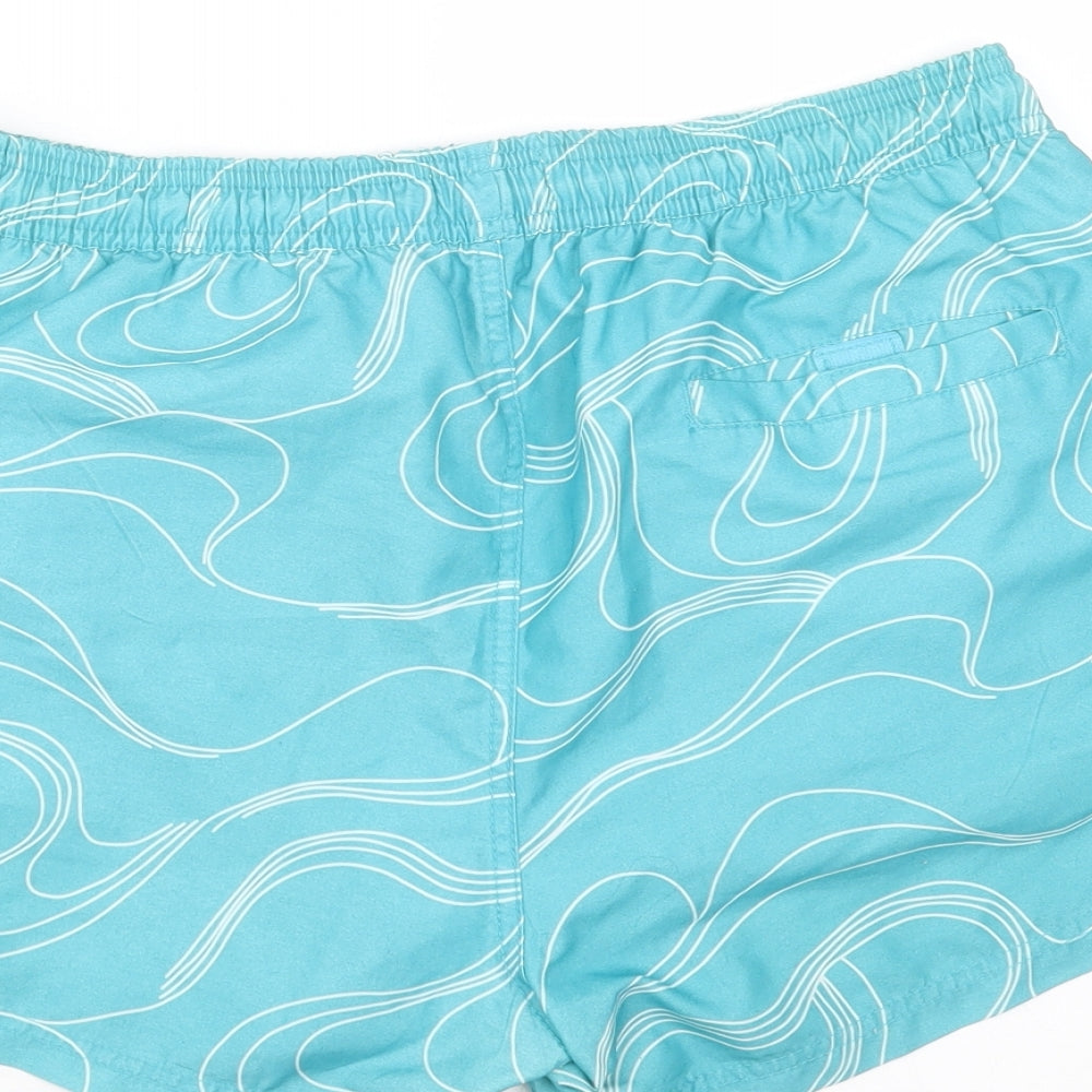 NEXT Mens Blue Geometric Polyester Bermuda Shorts Size M  Regular Drawstring - swim short